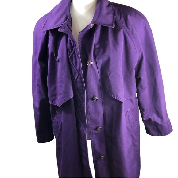 London Fog Trench Coat Women 8 Purple Zipout Plaid Lining Classic Career Vintage - Picture 5 of 15